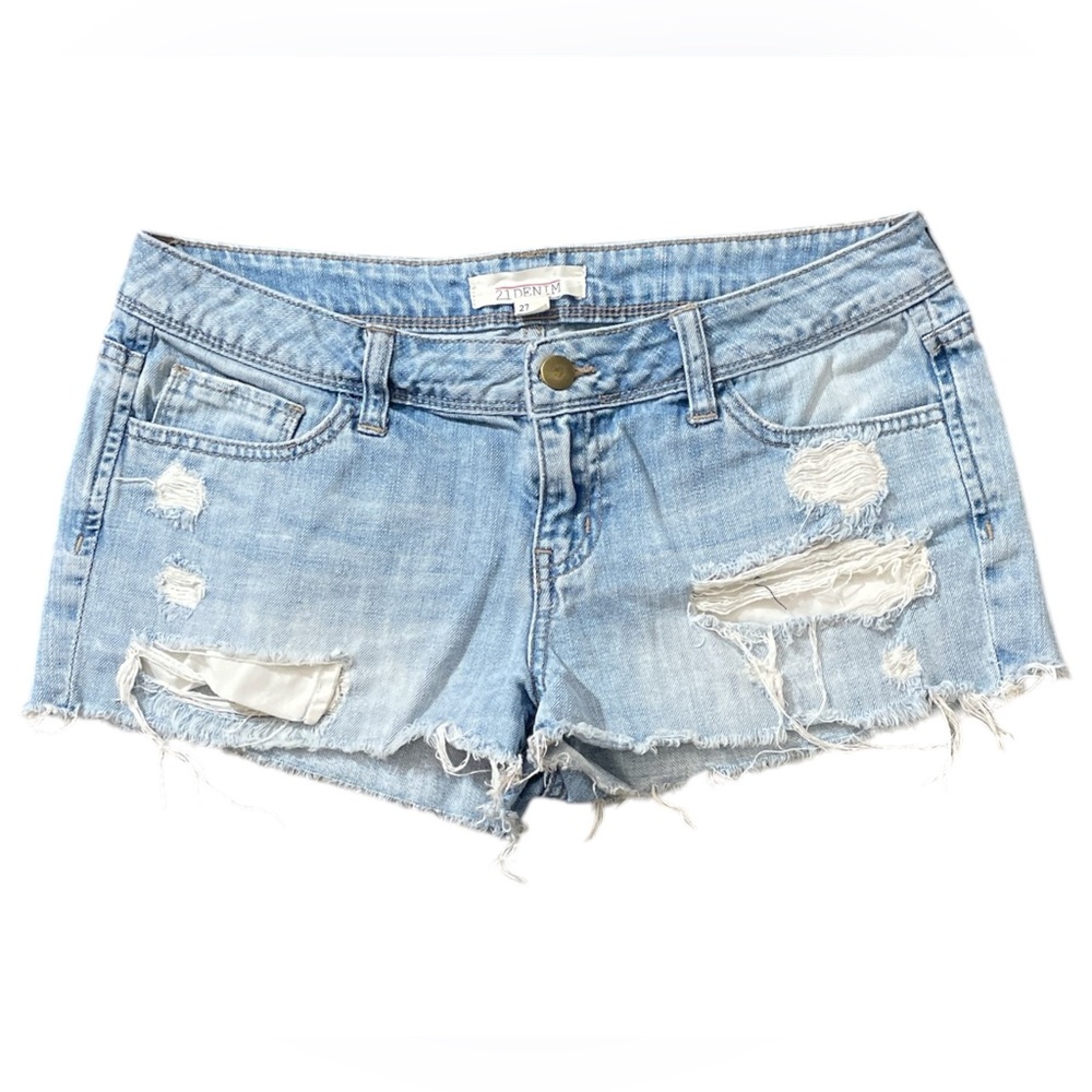 Forever 21 Light Blue Distressed Jean Shorts